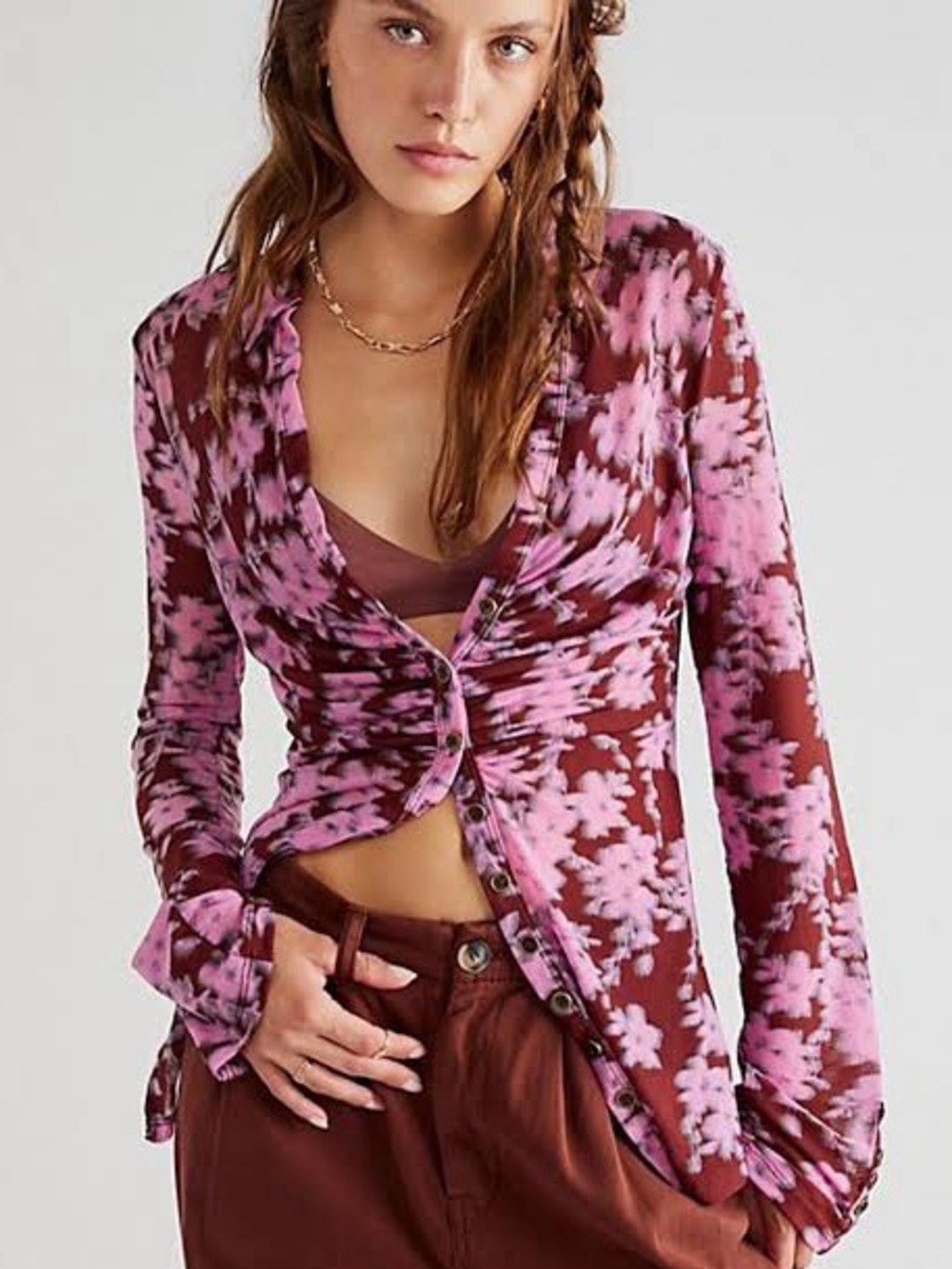 Free People Lucy Shirtee in Pink Combo Sz Small